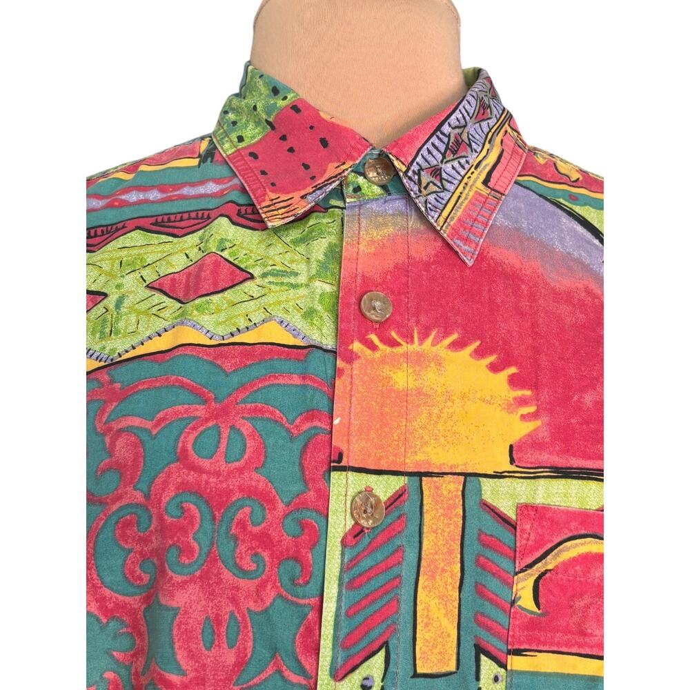 Vintage The‎ Territory Ahead Abstract Tropical Patchwork Print Shirt Resort Top